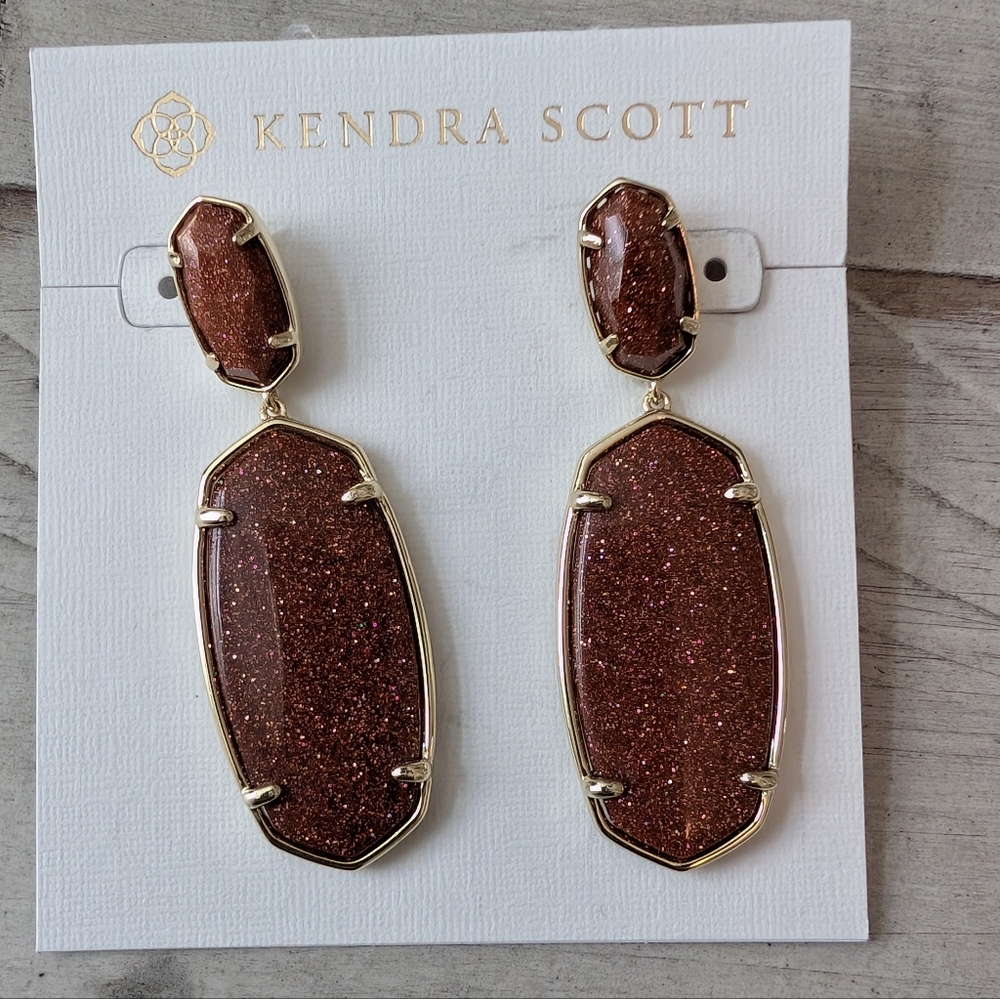Kendra Scott Double Elle Earrings Gold And Goldstone